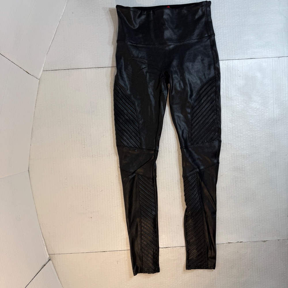 SPANX pants womens Moto Faux‎ Leather Leggings High Waist stretch flattering EUC